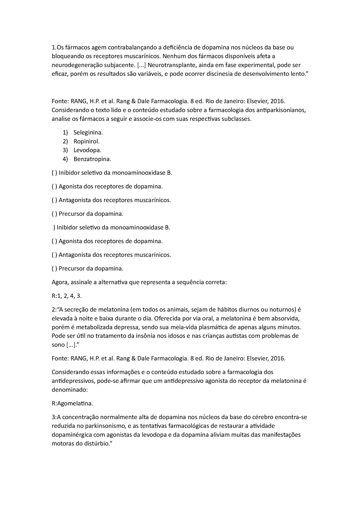 Copilado 3 De Farmacologia - 1 Fármacos Agem Contrabalançando A 