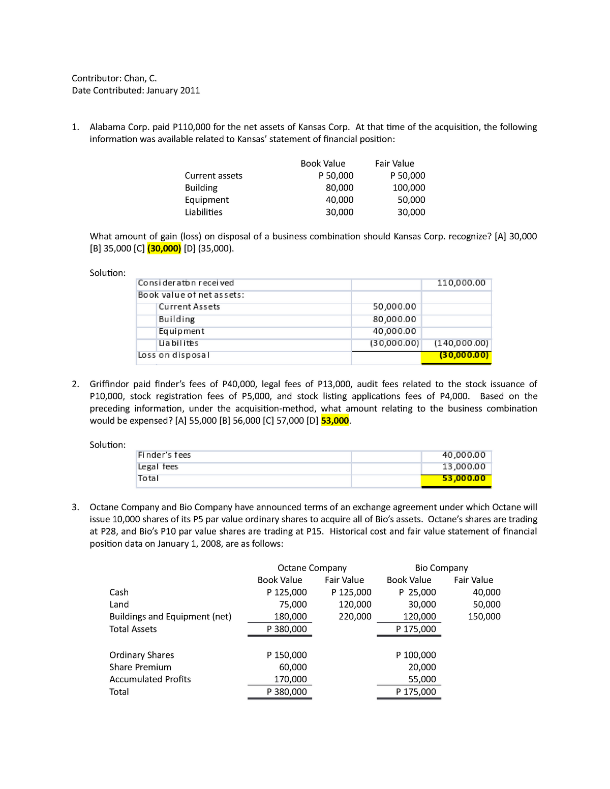 Business combination problems with answer by chan, c - Contributor ...