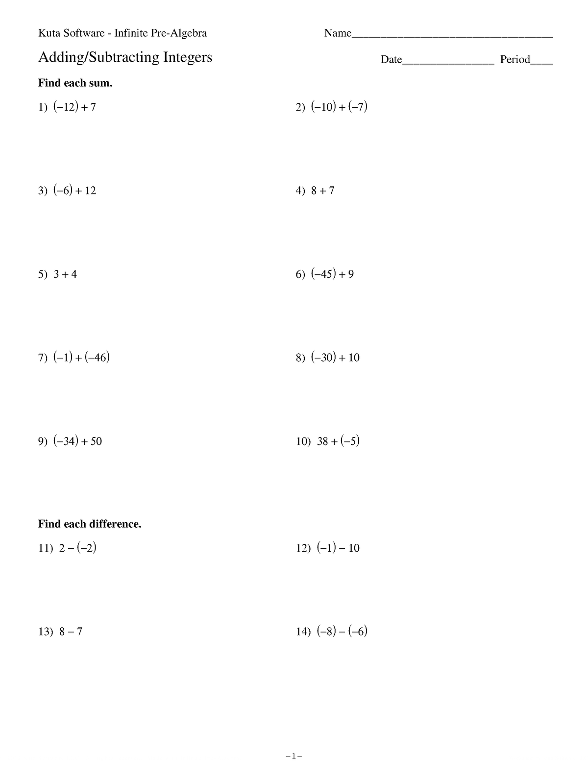 Adding+Subtracting Integers Math in the Modern World practice materials ...