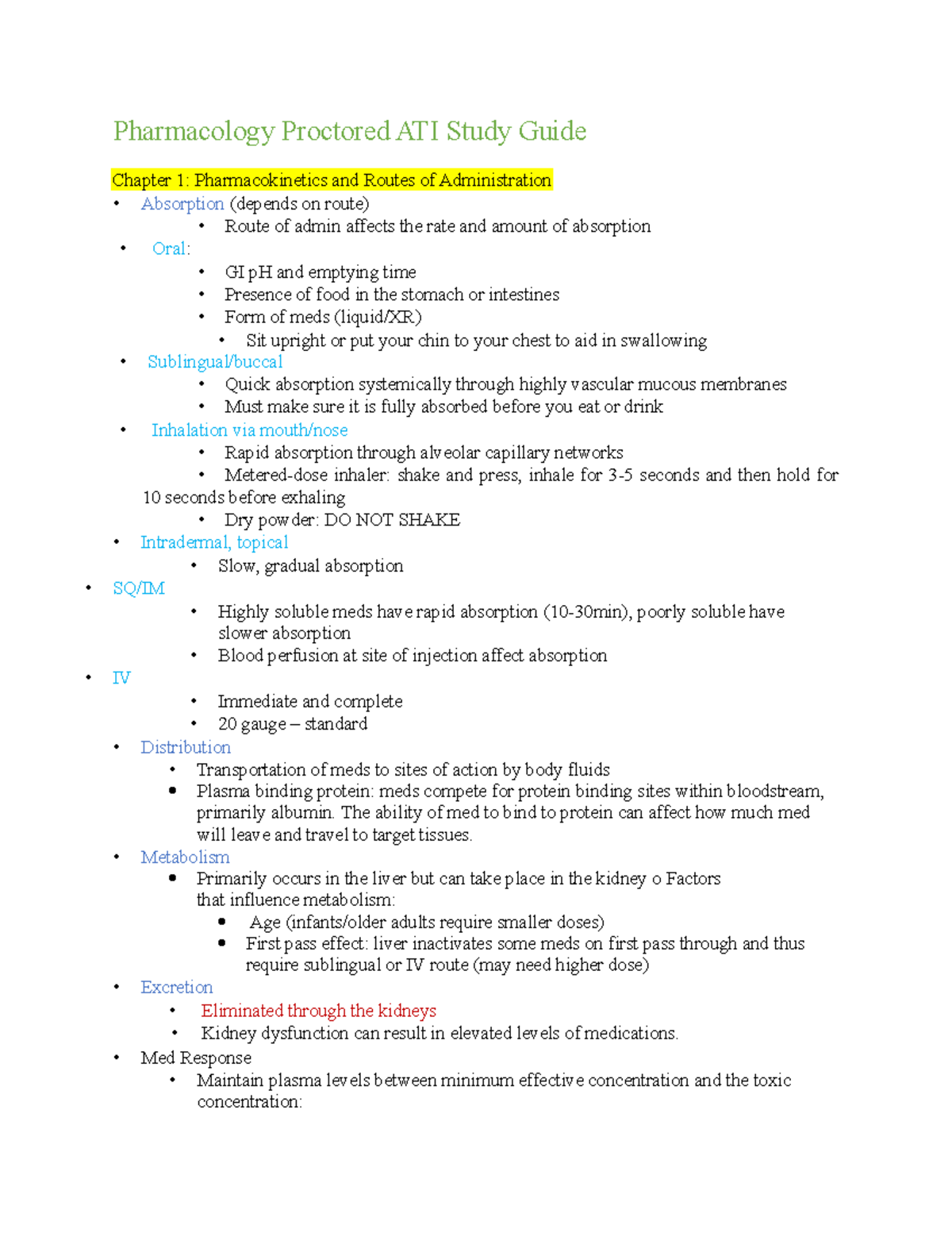 ATI pharm made easy notes on everything Pharmacology Proctored ATI