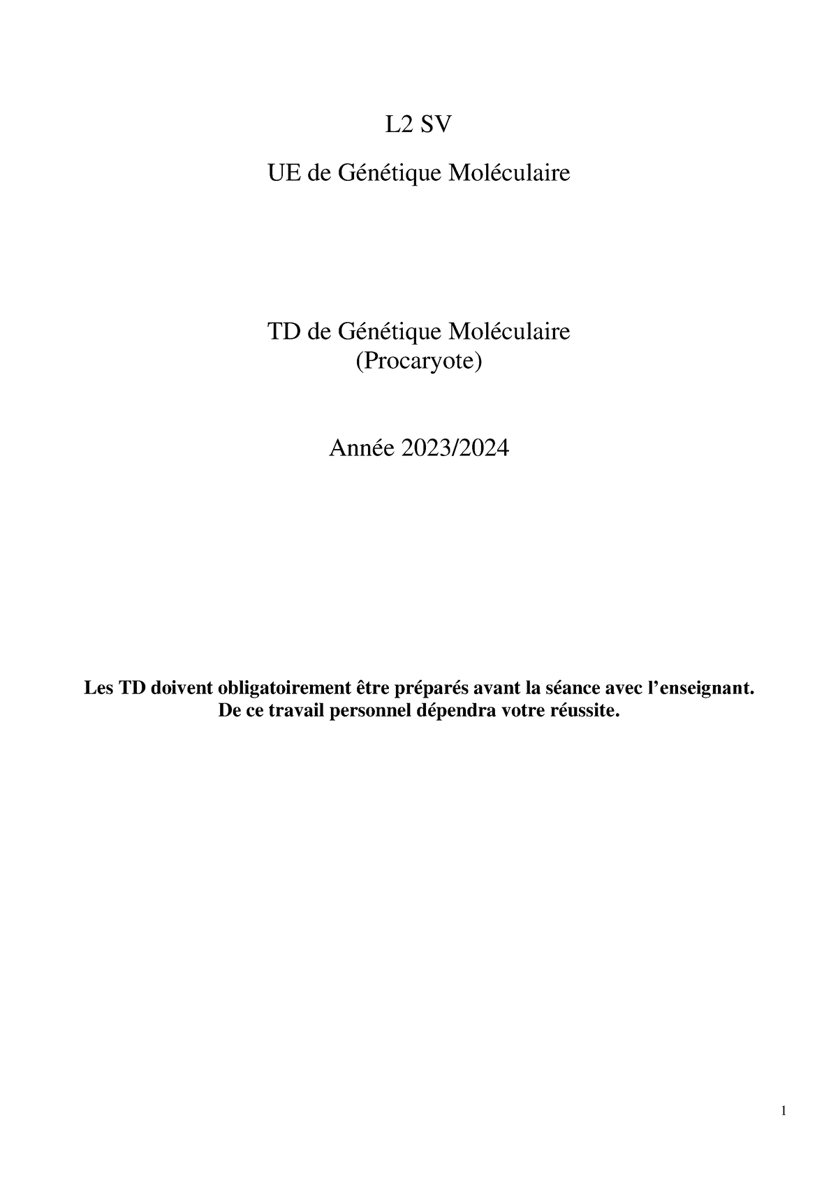 Molec20252025 L2 SV UE de Génétique Moléculaire TD