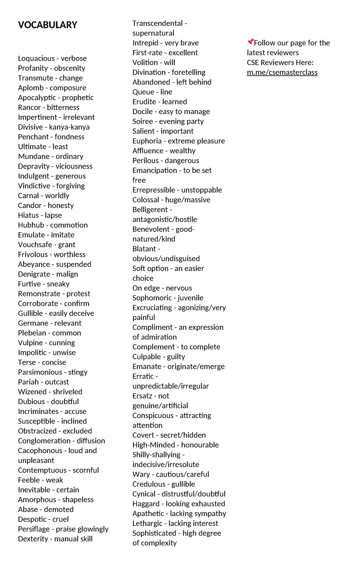 Vocabulary - VOCABULARY Loquacious - verbose Profanity - obscenity ...