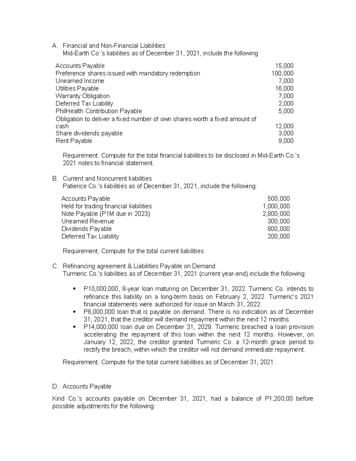 Financial and Non Financial Liabilities - A. Financial and Non ...
