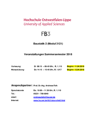 Baustatik 2 2018 Bauphysik Tu Hamburg Studocu