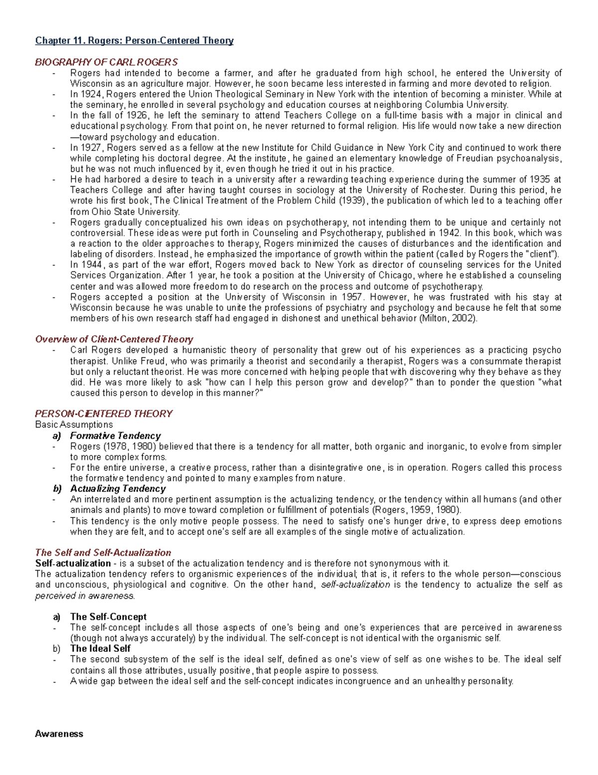 Chapter 11 Rogers - Psychology - TOP Roger - Chapter 11. Rogers: Person ...