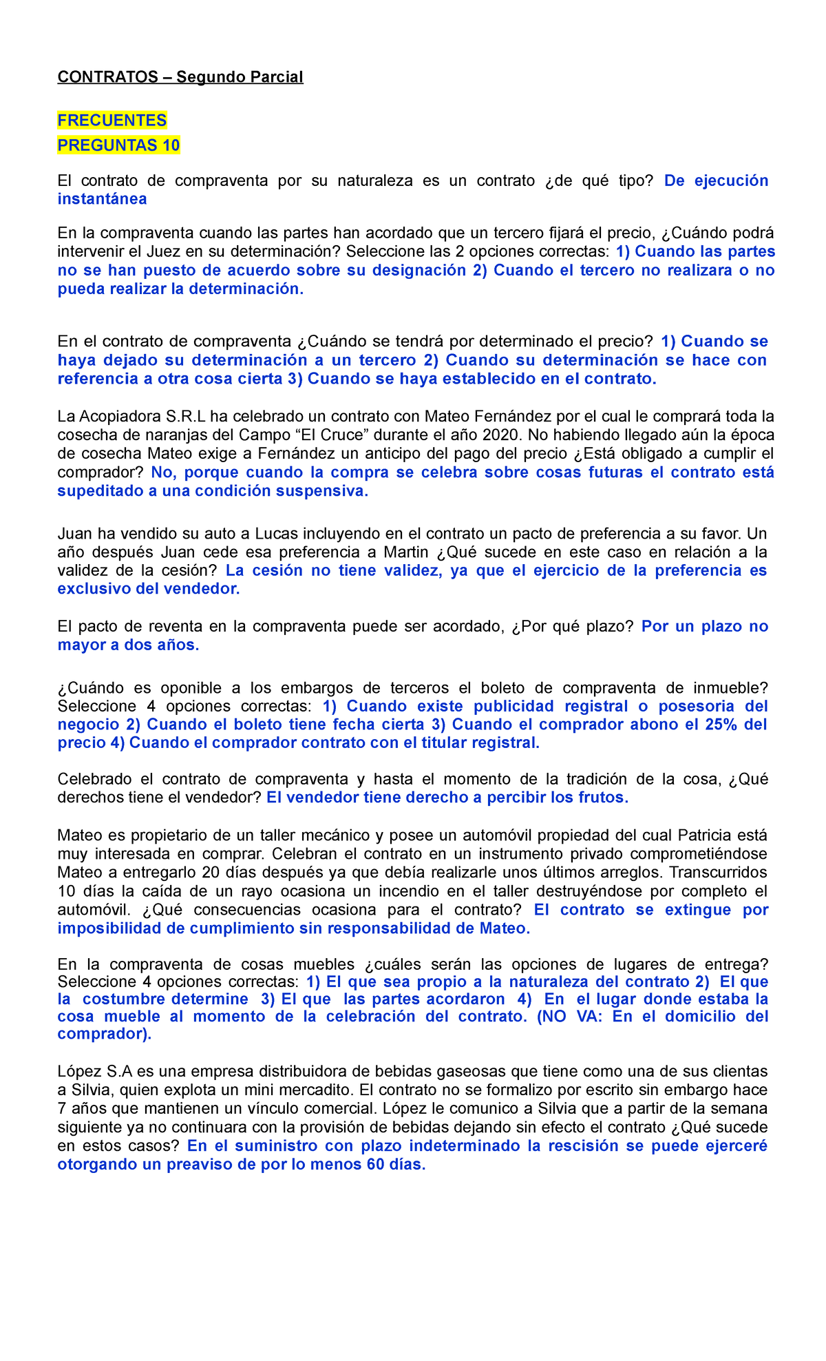 Contratos - 2º Parcial - CONTRATOS – Segundo Parcial FRECUENTES ...