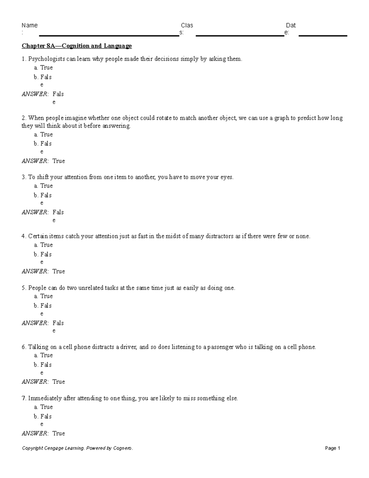Chapter 8A Cognition and Language - : s: e: Chapter 8A—Cognition and ...