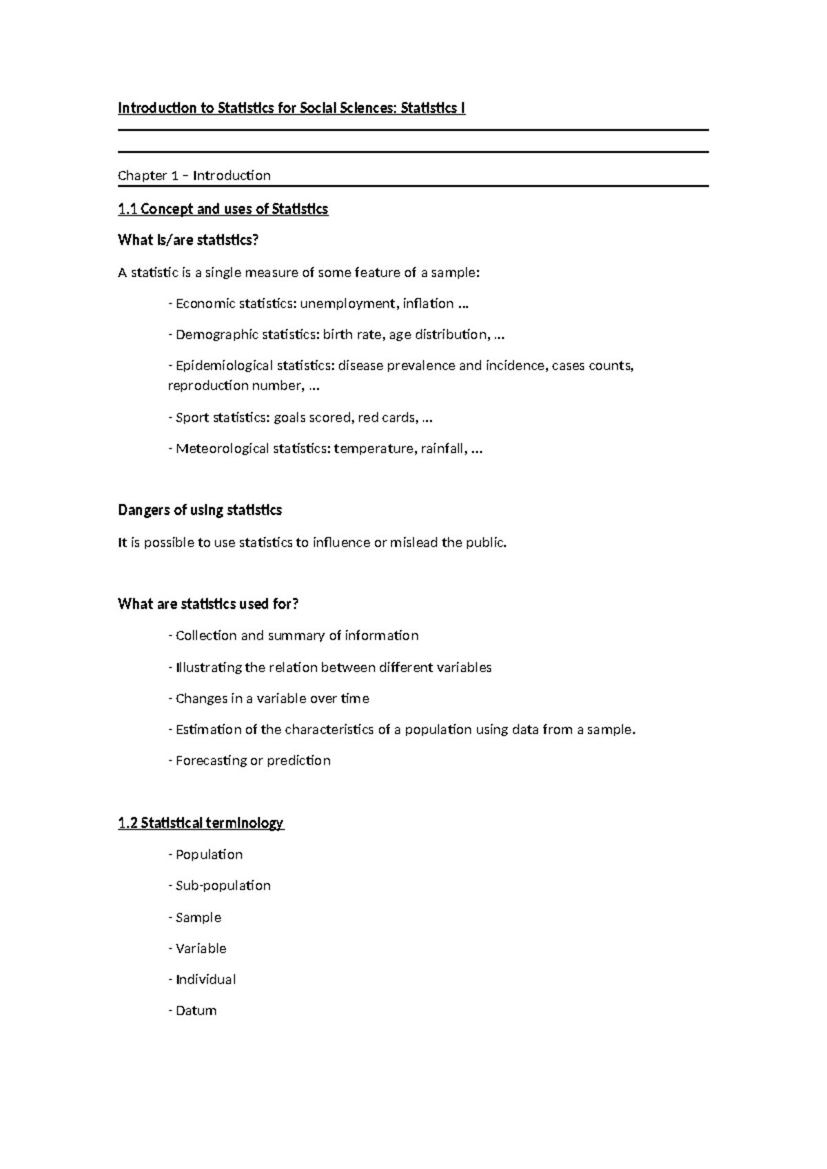 Apuntes Statistics I - Introduction to Statistics for Social Sciences ...