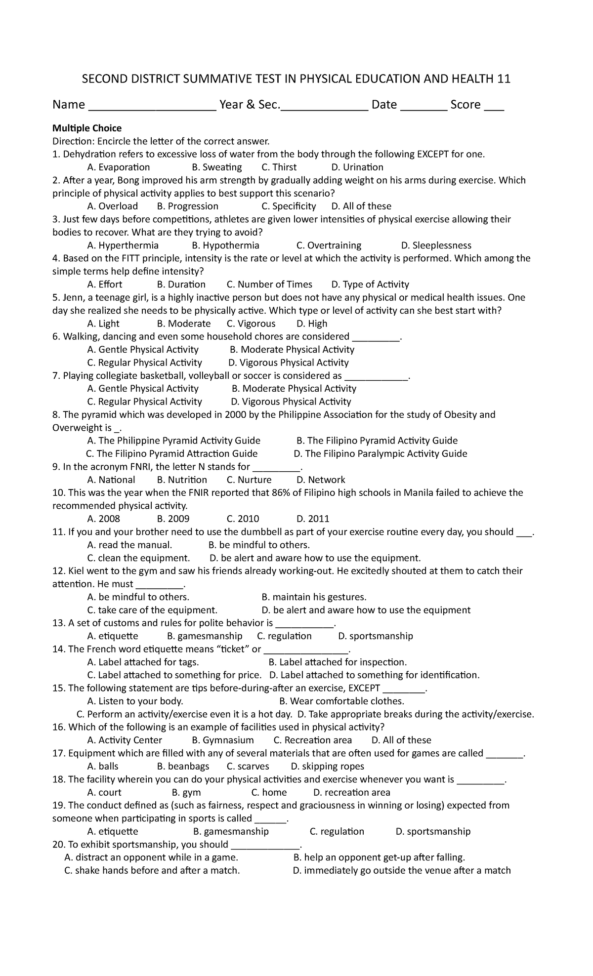 quarterly-exam-in-physical-education-and-health-second-district