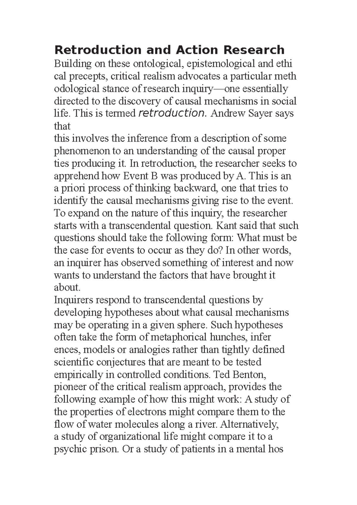 Retroduction and Action Research - Retroduction and Action Research ...