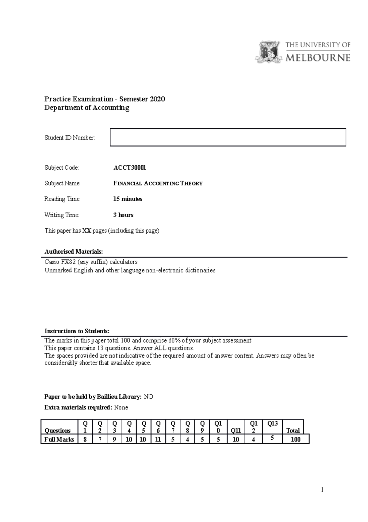 Sample/practice exam 2020 with answers - Practice Examination ...