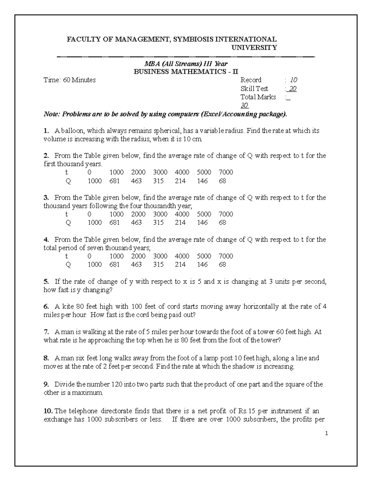 Business Mathematics- 2 - Assignment - FACULTY OF MANAGEMENT, SYMBIOSIS ...