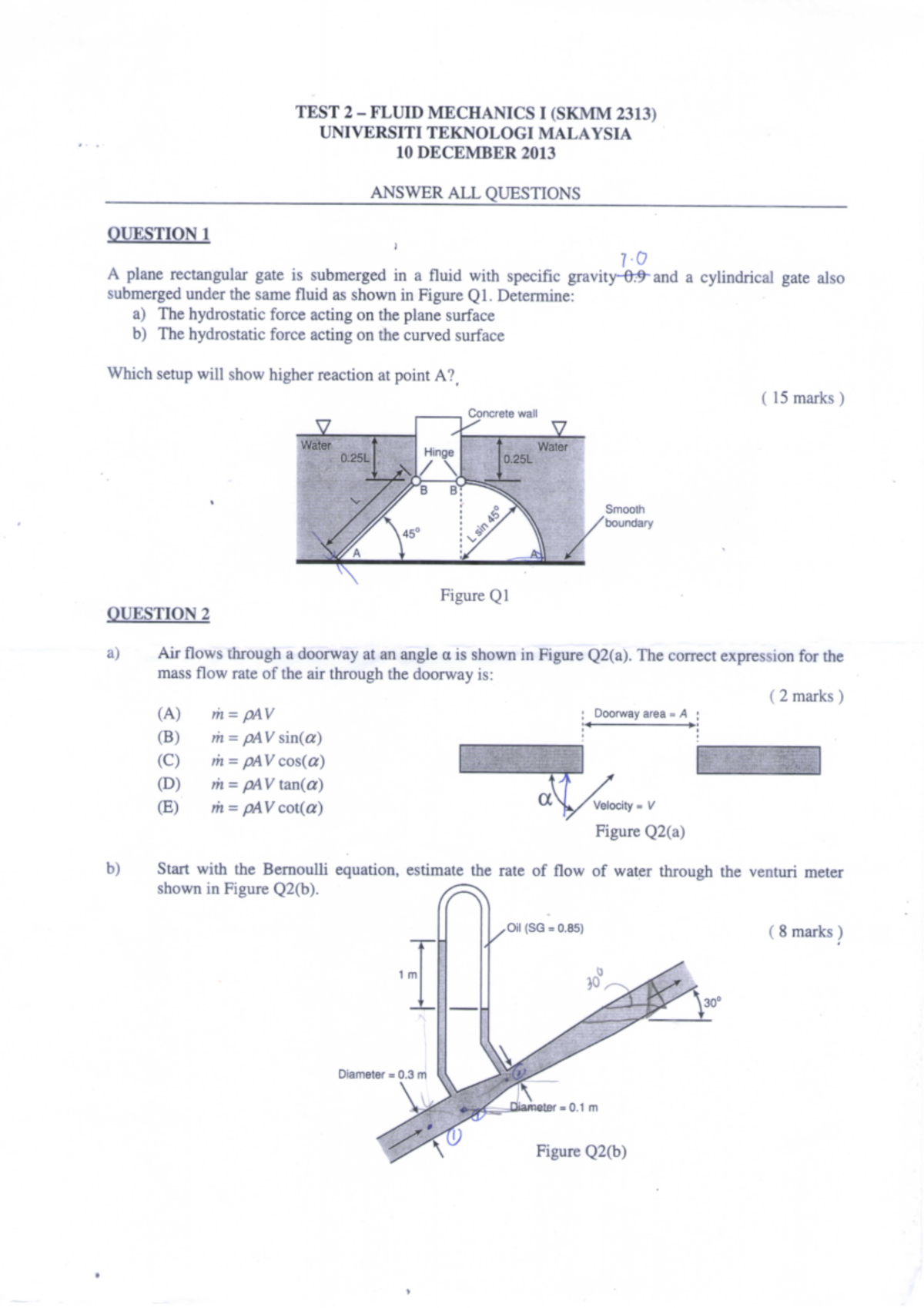 TEST 2 FLUID I QUESTIONS - TEST 2 - FLUID MECHANICS I (SKMM 2313 ...