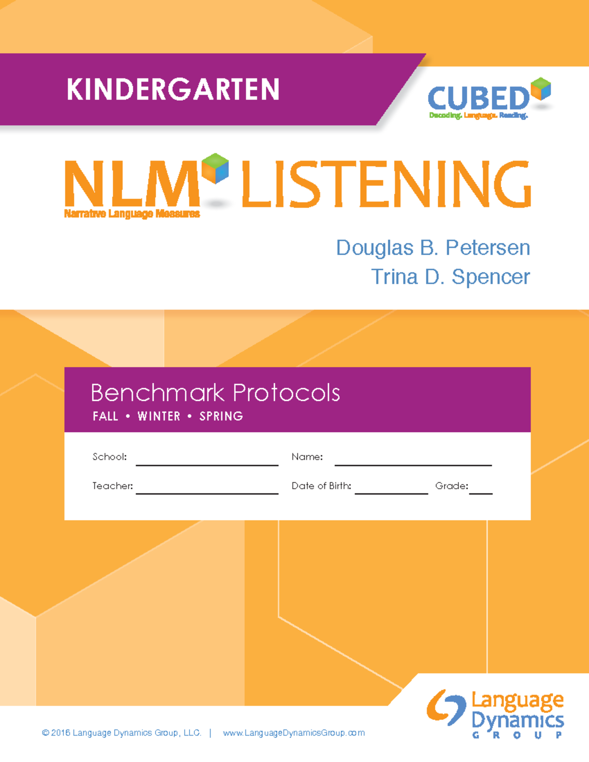Cubed NLM Listening ñ Benchmark ñ Kindergarten Booklet - Name: Teacher ...