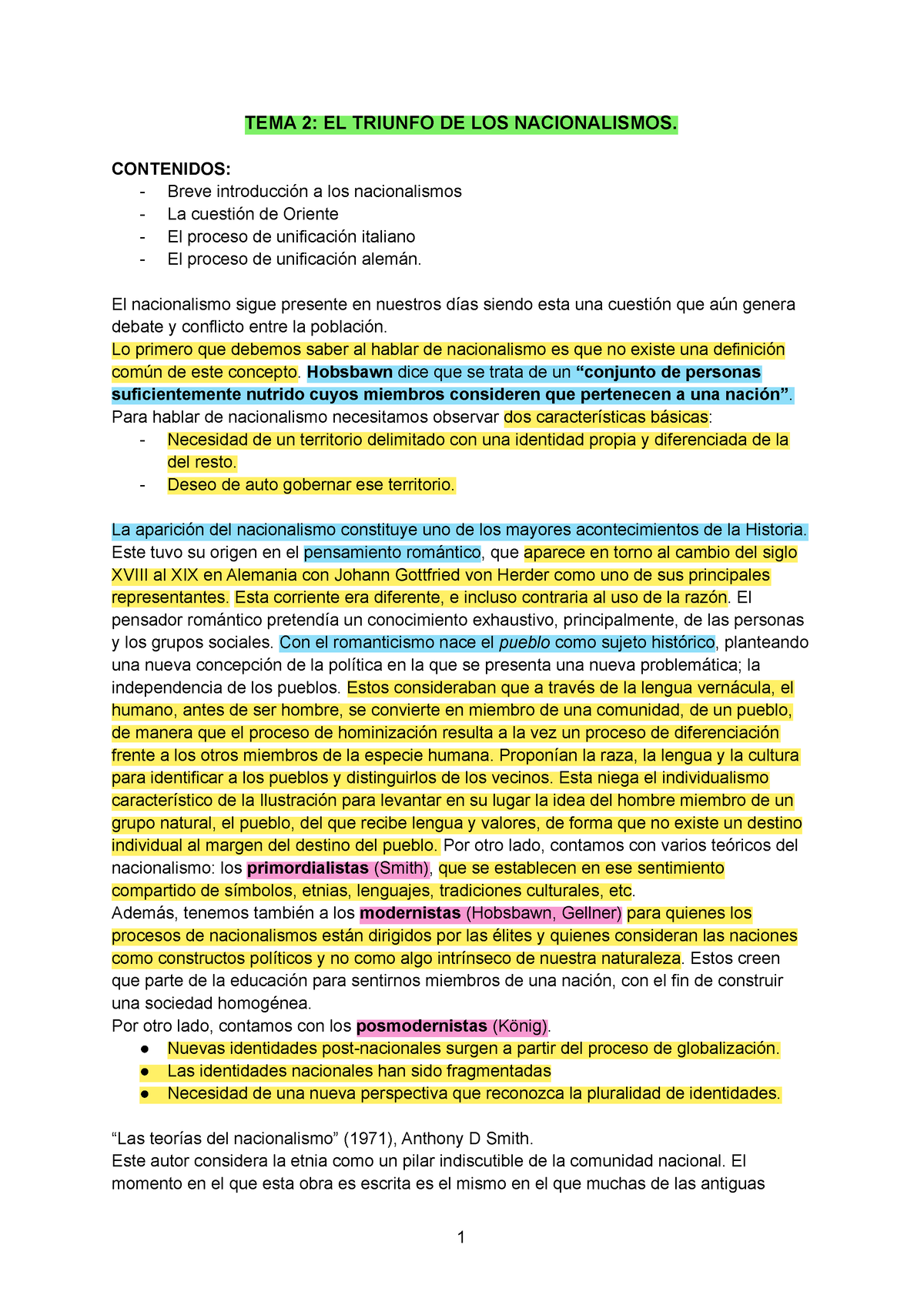 Copia De TEMA 2 LOS Nacionalismos - TEMA 2: EL TRIUNFO DE LOS ...