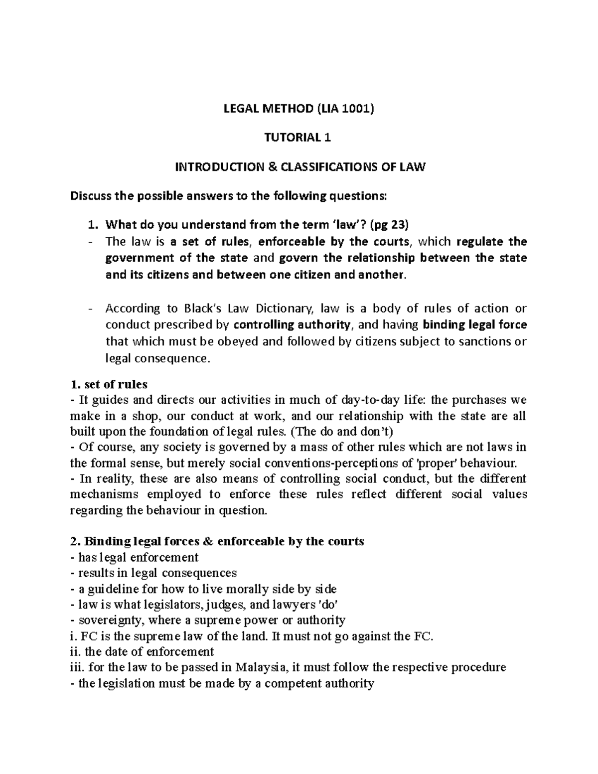Tutorial 1 Introduction And Classification Legal Method Lia 1001 Tutorial 1 Introduction Tutorial 1 Introduction And Classification Legal Method Lia 1001 Tutorial 1 Introduction