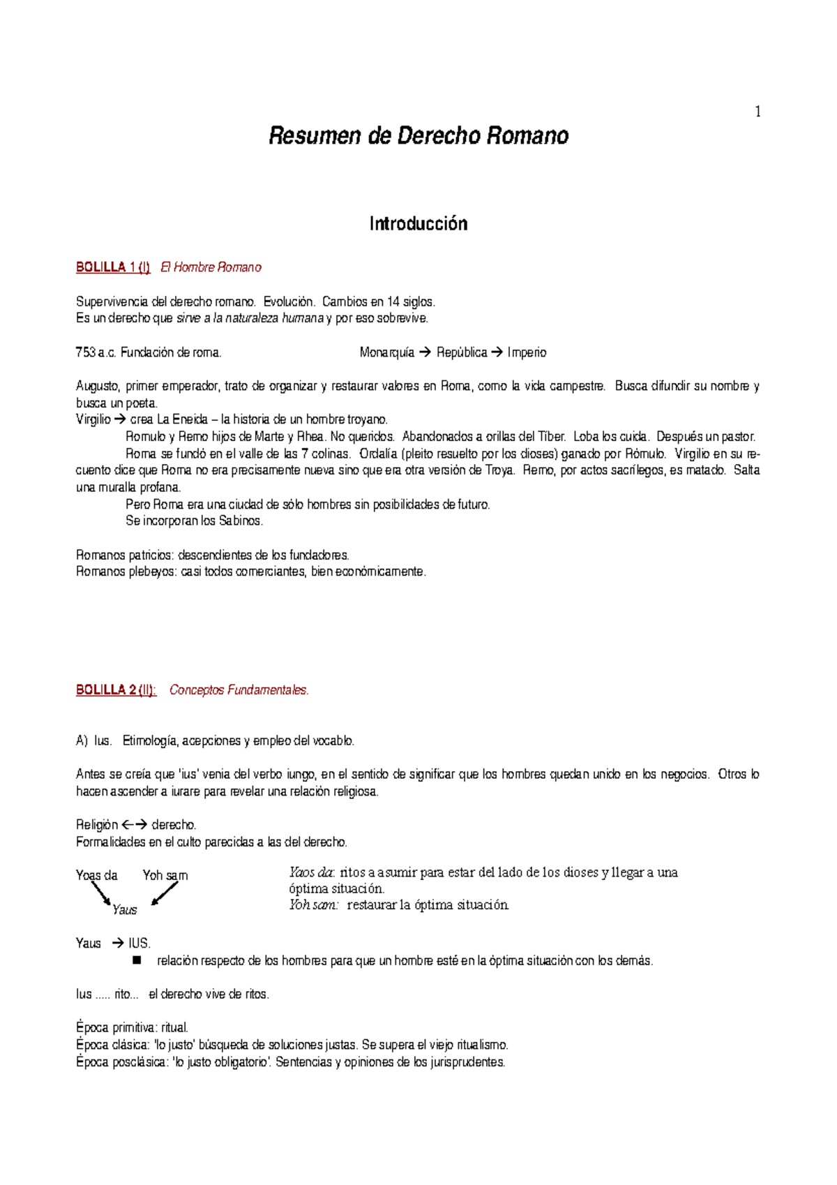 Resumenes Derecho Romano - Resumen De Derecho Romano 1 BOLILLA 1 (I) El ...