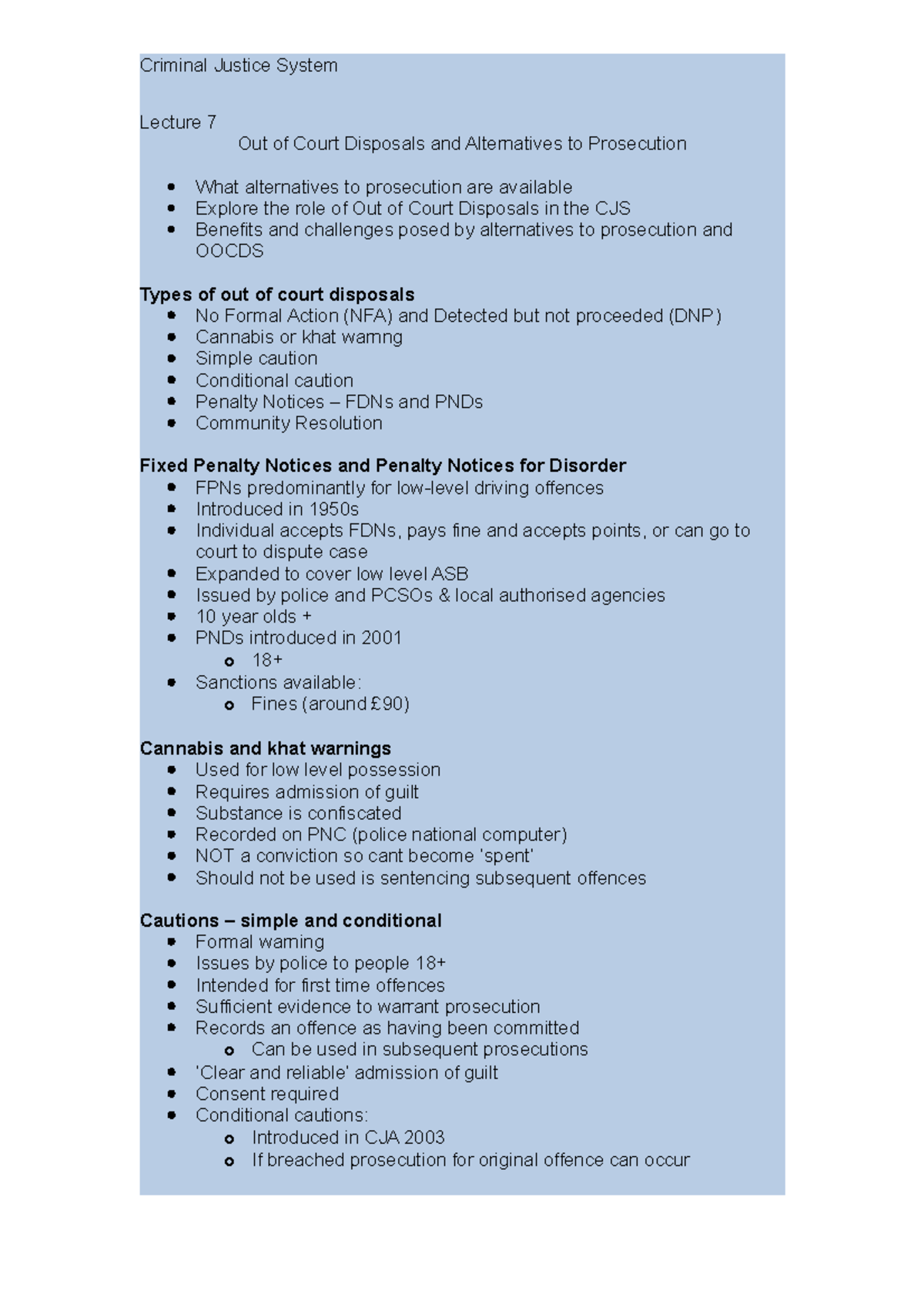 Out of court disposals, alternatives to prosecution - Criminal Justice ...
