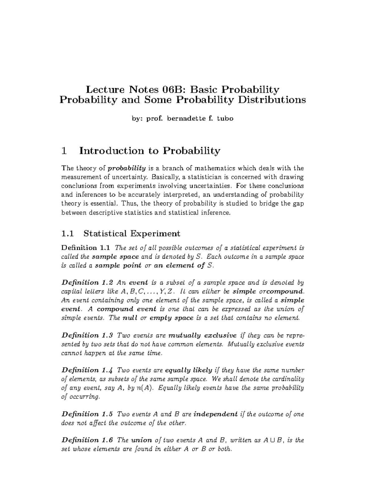 LNotes 06B Probability - Lecture Notes 06B: Basic Probability ...