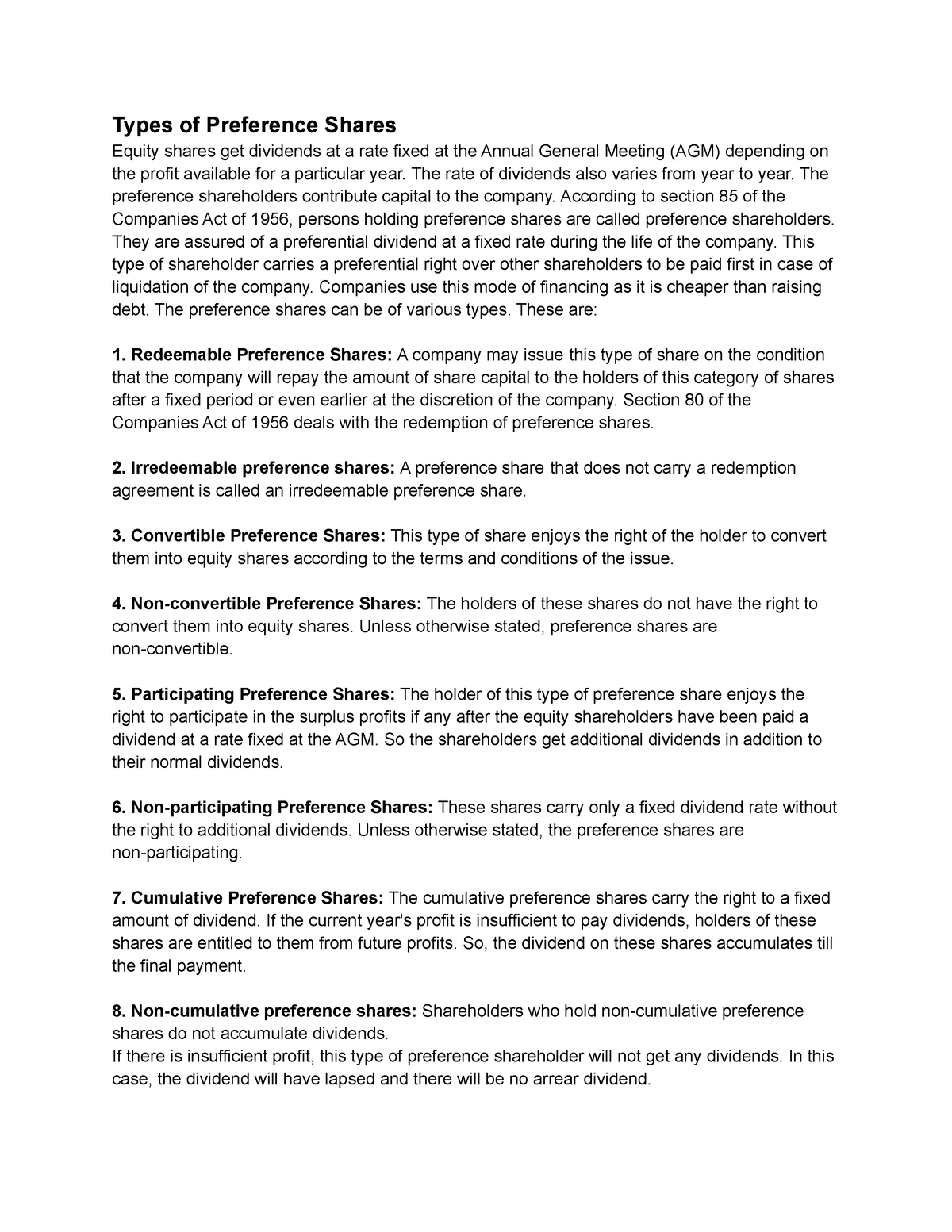 Types Of Preference Shares - Types Of Preference Shares Equity Shares ...