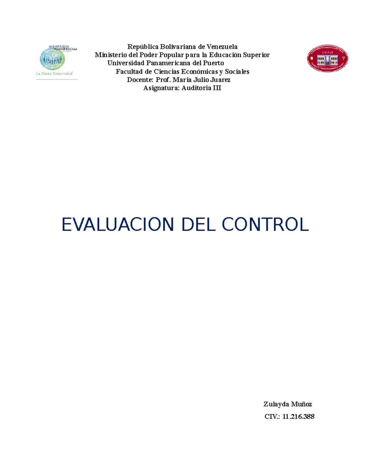 Evaluacion DEL Control Interno 1 - República Bolivariana de Venezuela ...