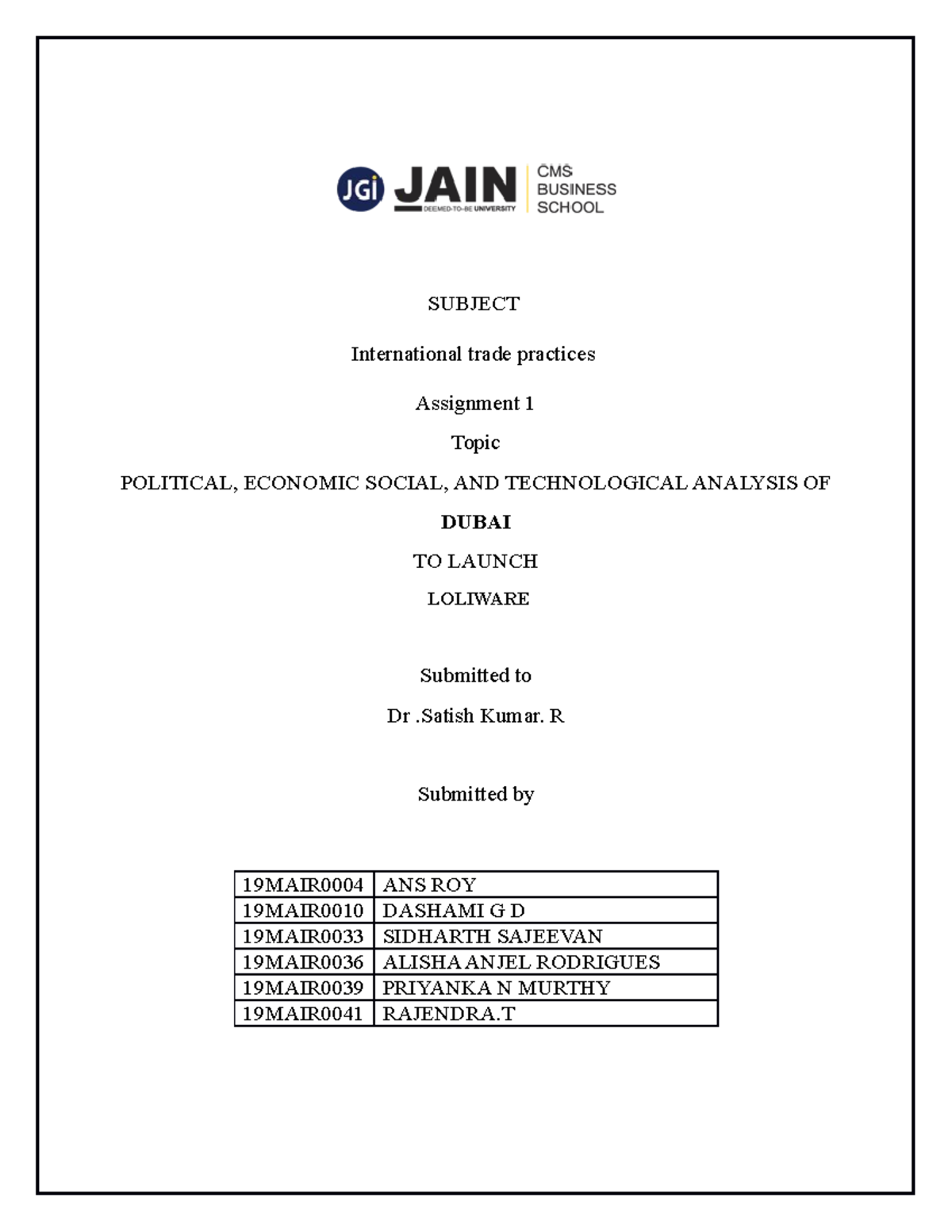 ITP Draft - SUBJECT International trade practices Assignment 1 Topic ...