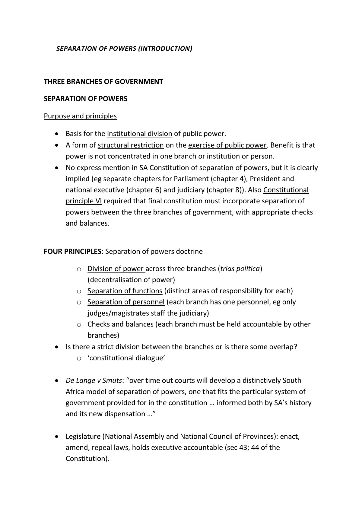 separation of powers in zambia essay