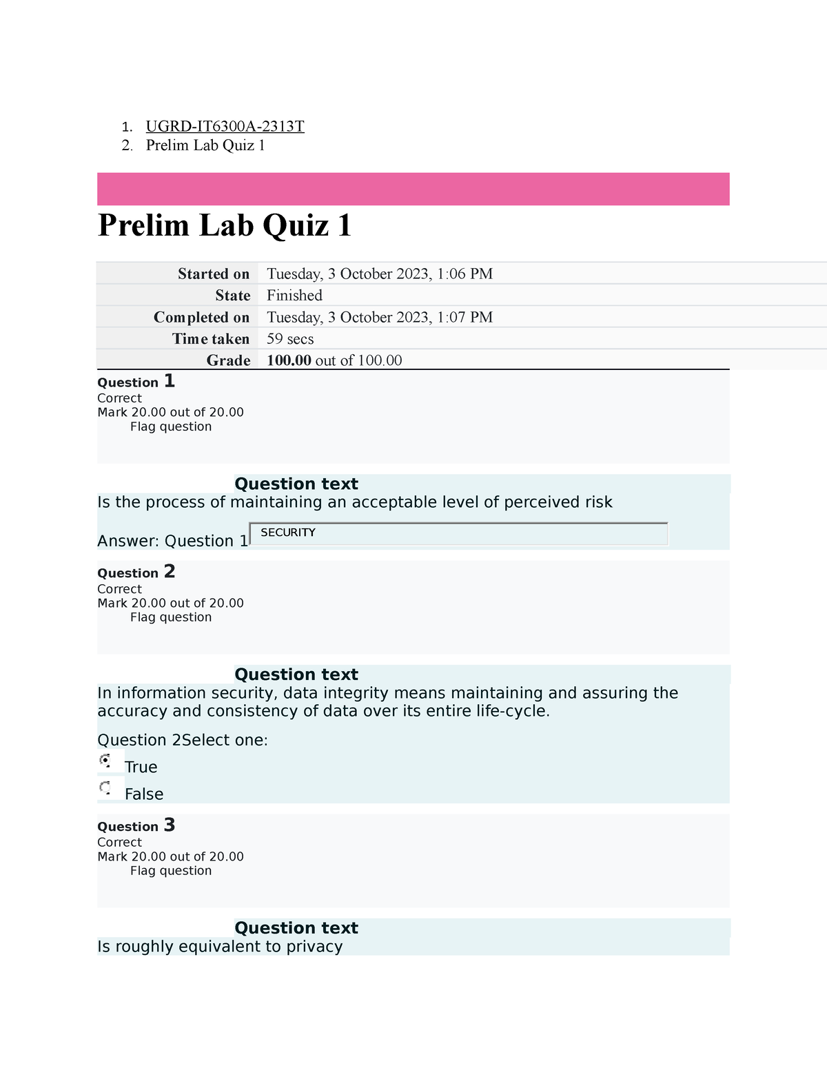 UGRD-IT6300A Information Assurance And Security 1 Prelim Lab Quiz 1 - 1 ...