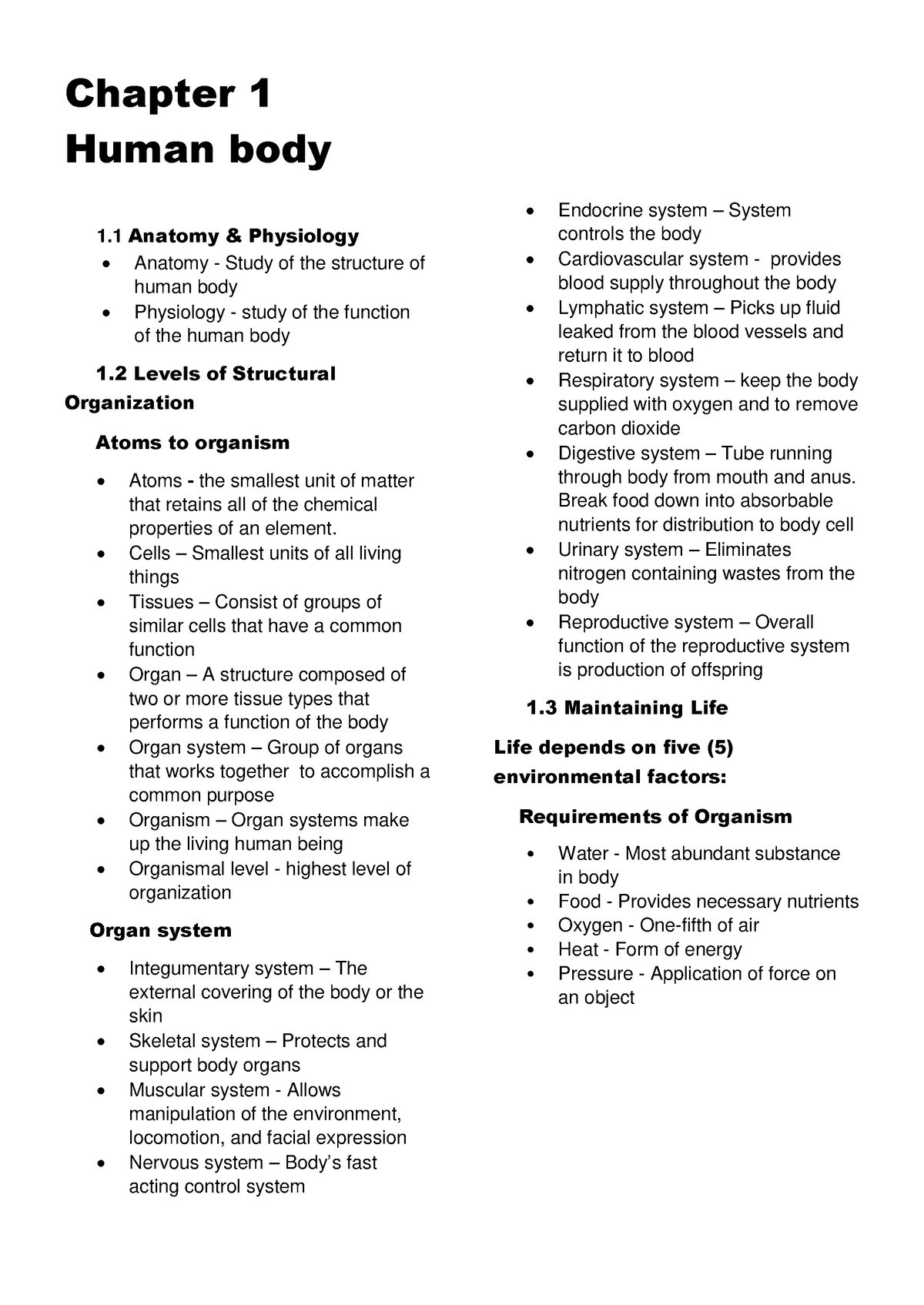 Nursing Notes Human Body - Chapter 1 Human Body 1 Anatomy & Physiology ...