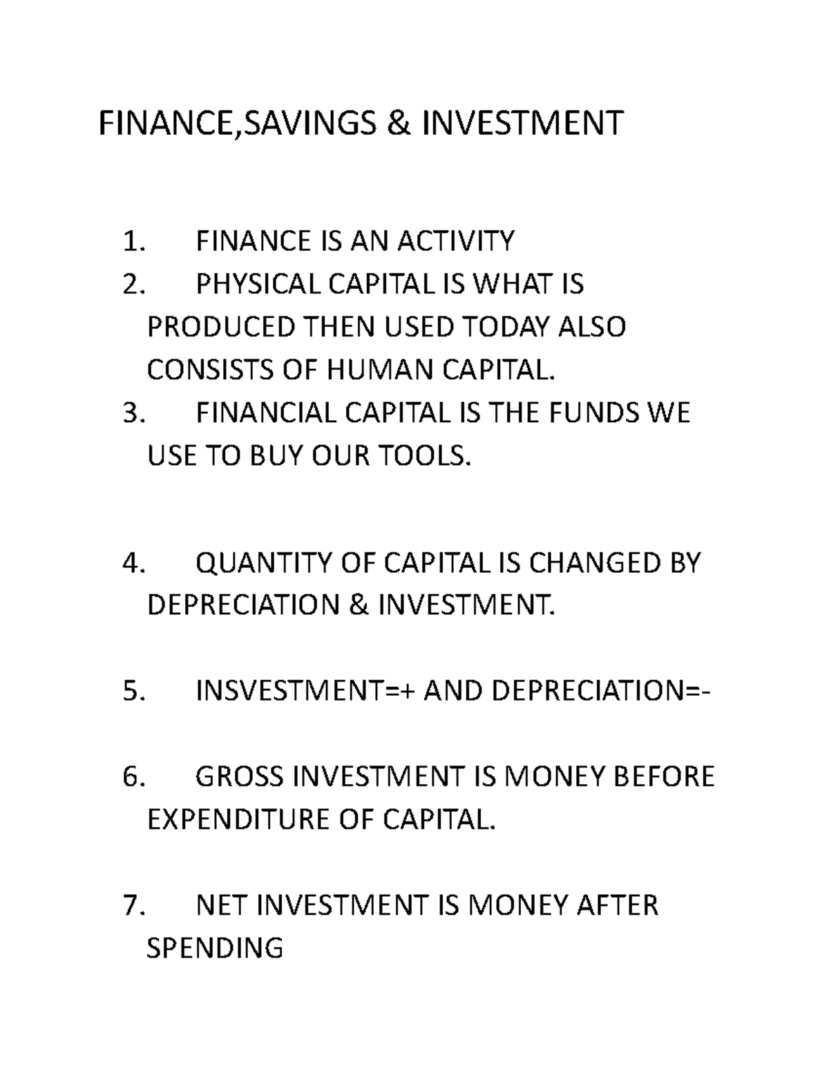 Economics Chapt 25 Notees - FINANCE,SAVINGS & INVESTMENT 1. FINANCE IS ...