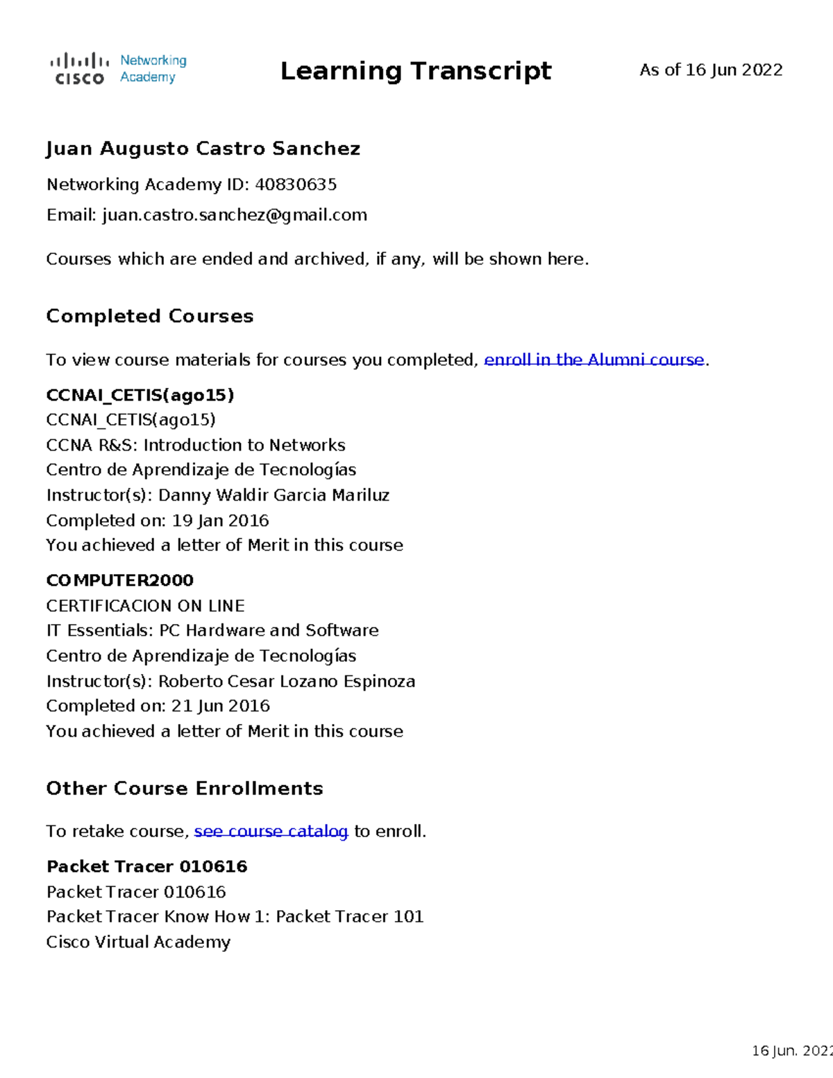Net Acad Learning Transcript - Learning Transcript As of 16 Jun 2022 ...