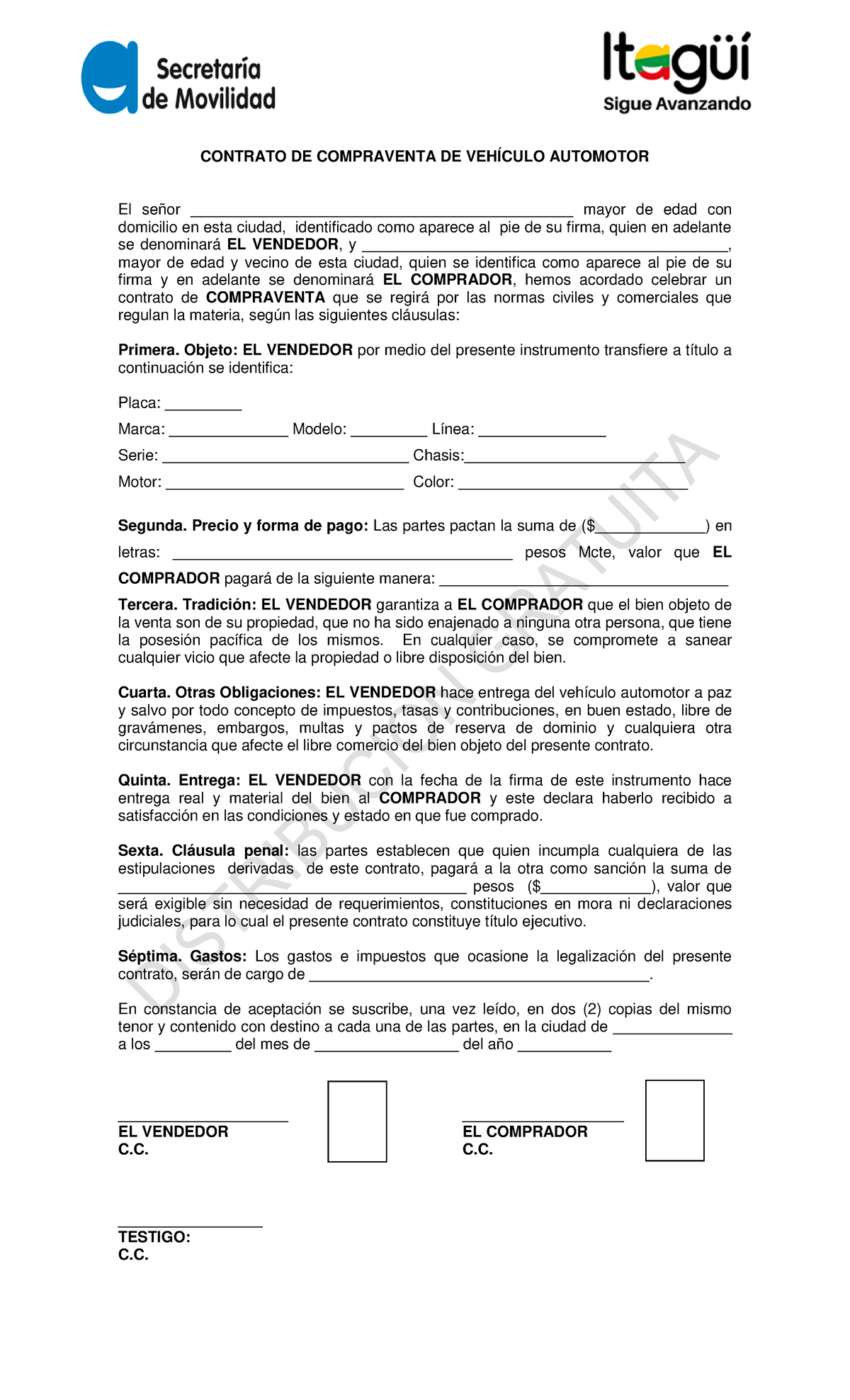 Formato Contrato DE Compraventa DE Vehículo Automotor - CONTRATO DE ...