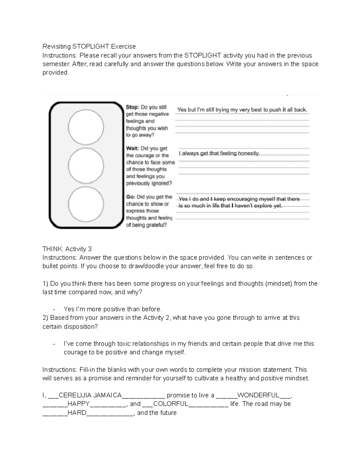 Hhhh - ASSIGNMENT - Revisiting STOPLIGHT Exercise Instructions: Please ...