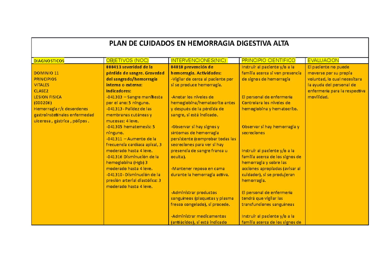 Plan De Cuidado En Hemorragia Digestiva Plan De Cuidados En Hemorragia Digestiva Alta