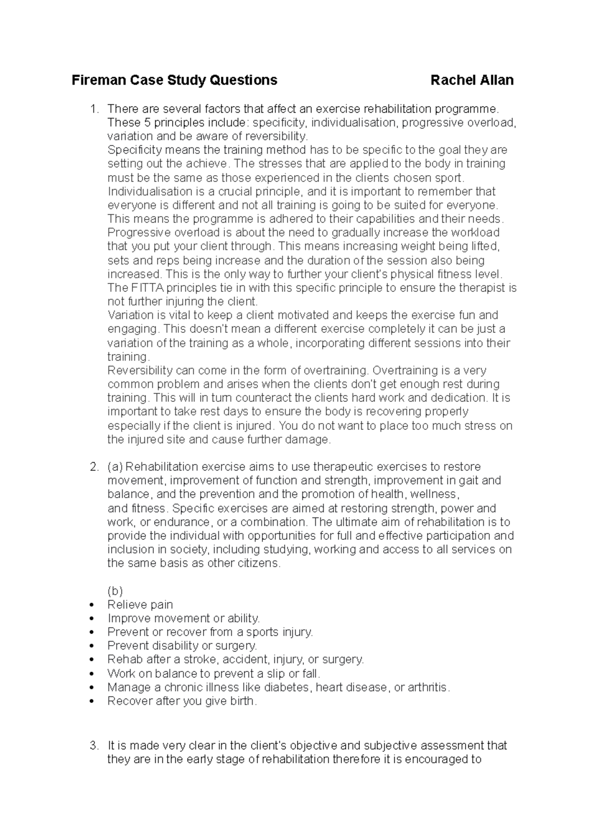 Case Study Questions 1-3 - Fireman Case Study Questions Rachel Allan ...