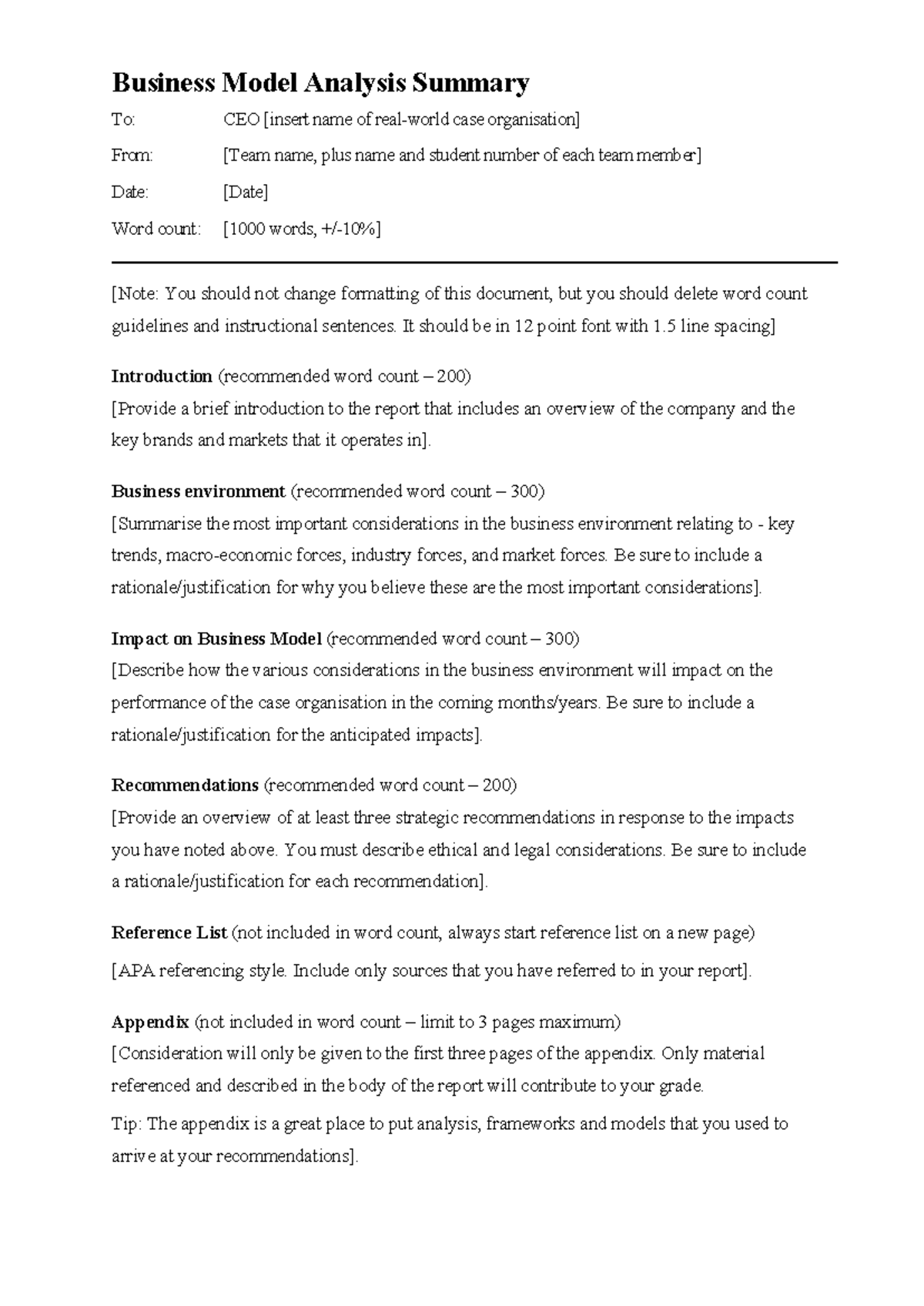 Business Model Analysis Summary template-2 - Business Model Analysis ...