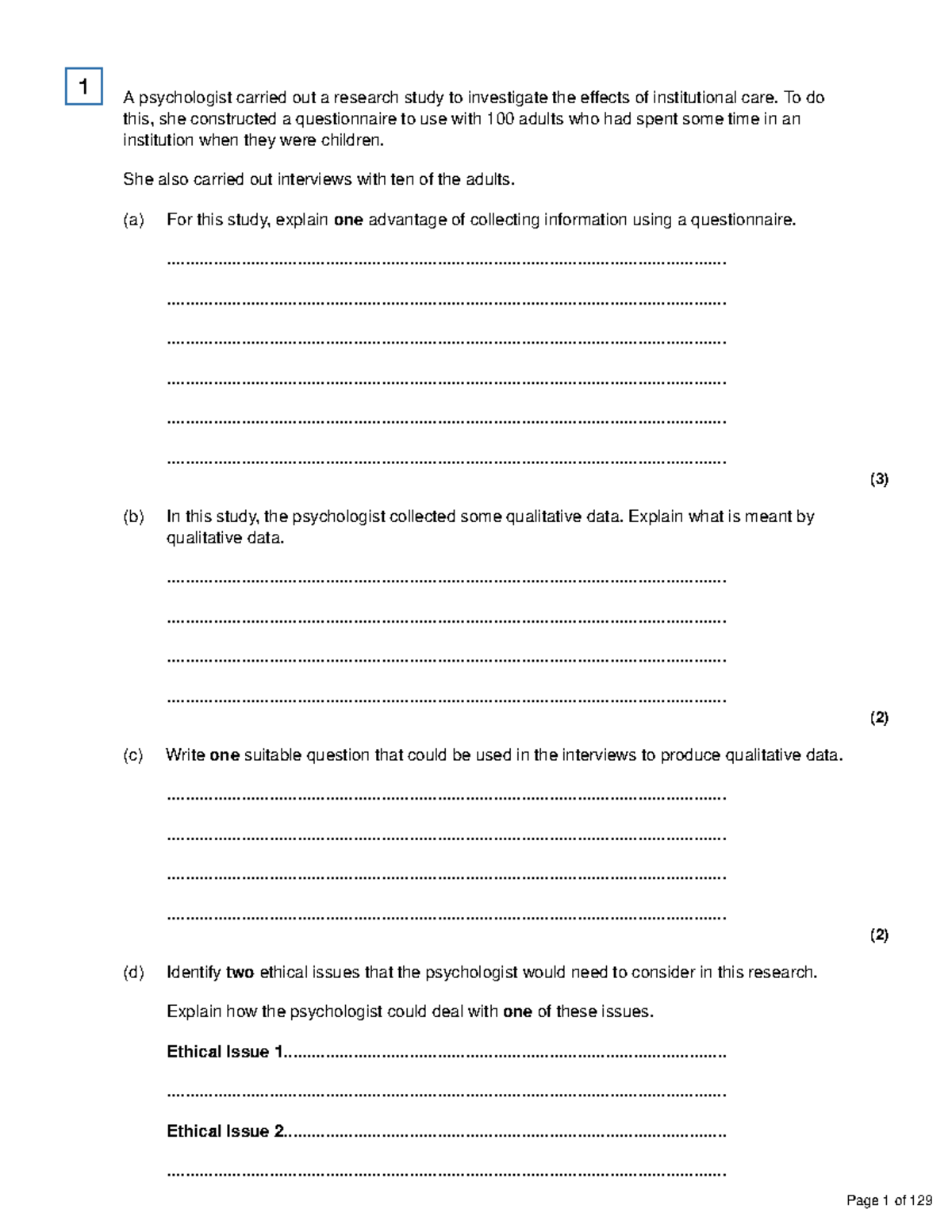 Researchmethods 2 Exam Questions - A psychologist carried out a ...