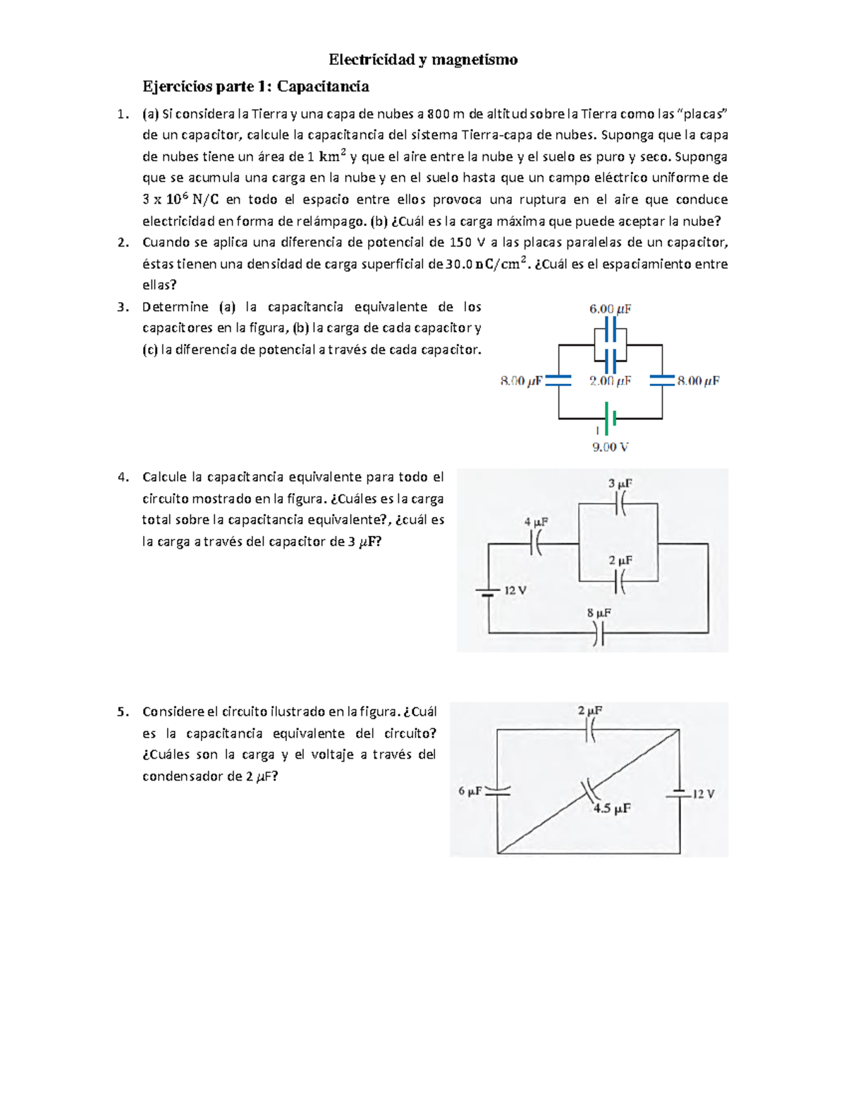 Ejercicios 1 Capacitancia - Electricidad Y Magnetismo Ejercicios Parte ...