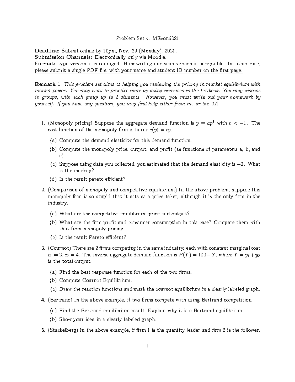 Probset 4 - The answer of problem set 4 - Problem Set 4: MEcon Deadline ...