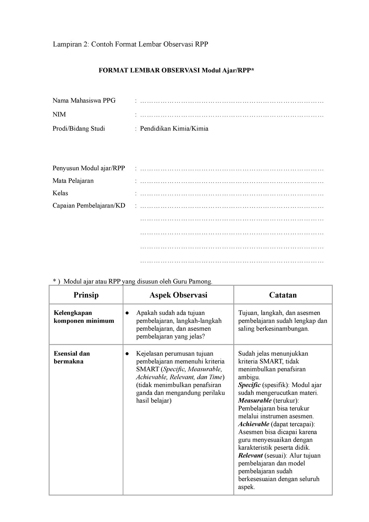 Hasil Lampiran 2 - Lembar Observasi RPP - Lampiran 2: Contoh Format ...