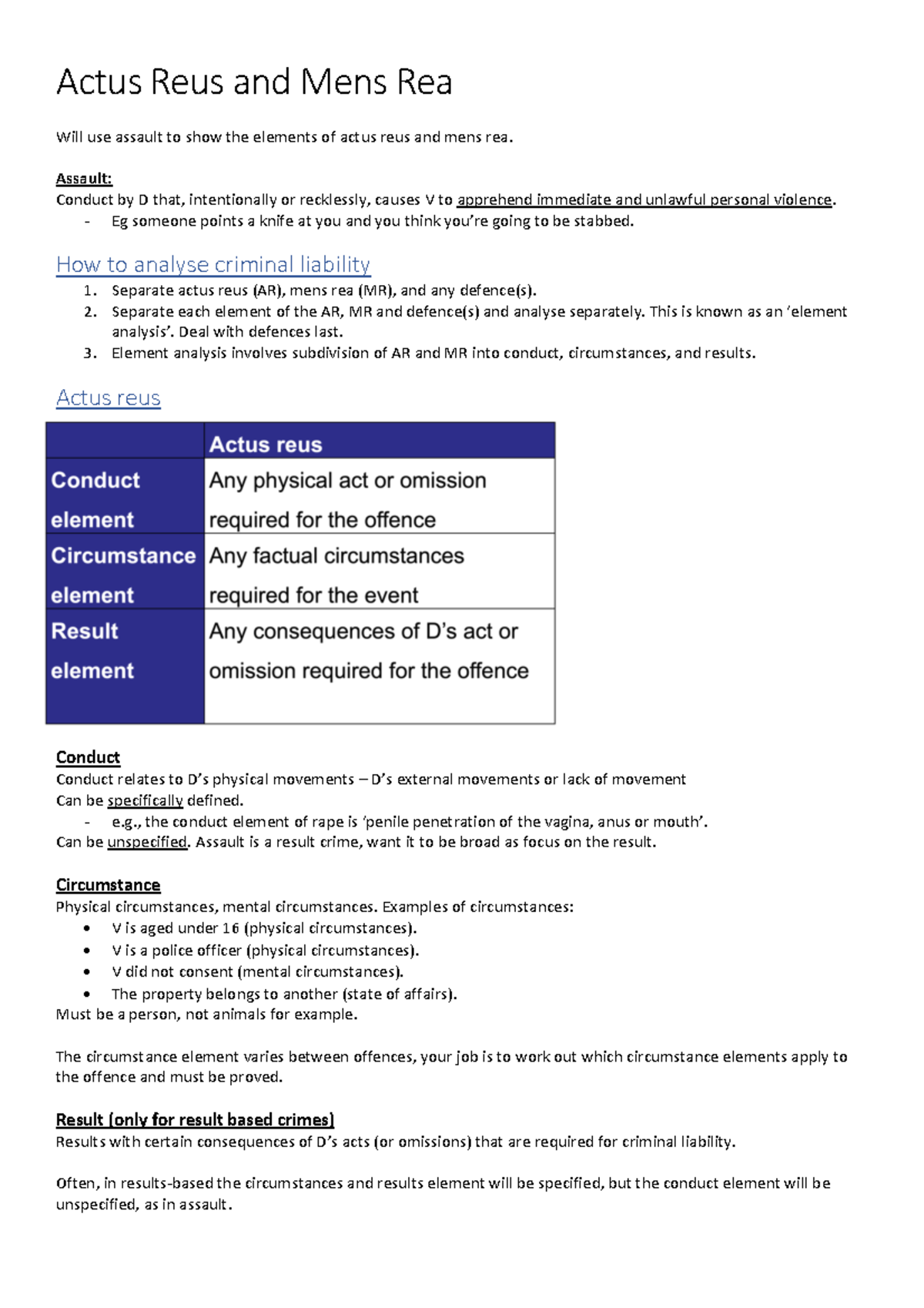 Actus Reus And Mens Rea Lecture 2 Notes - Actus Reus And Mens Rea Will ...