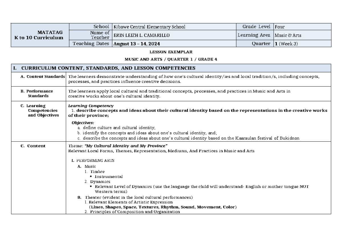 Q1 LE Music and Arts 4 Lesson 2 Week 3 - MATATAG K to 10 Curriculum ...
