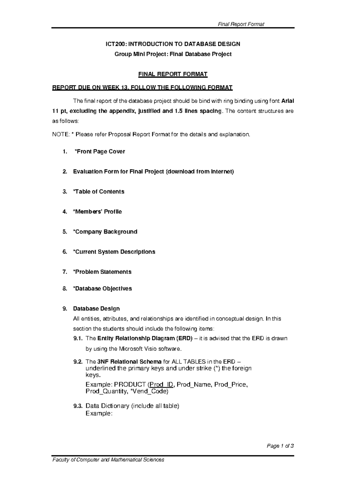 Report document ICT200 - Final Report Format Page 1 of 3 Faculty of ...