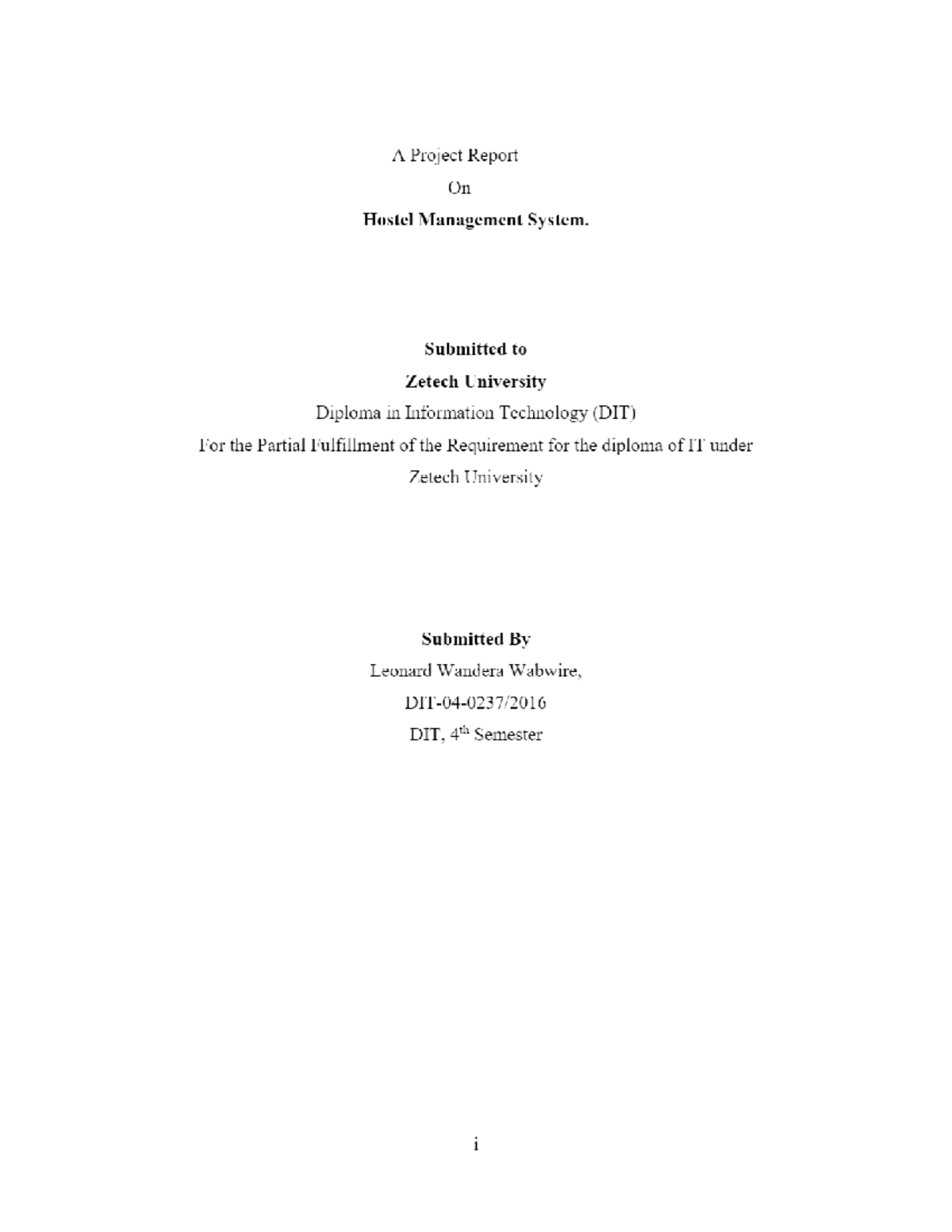 A Project Report On Hostel Management Sy - Pattern Recognition - Studocu