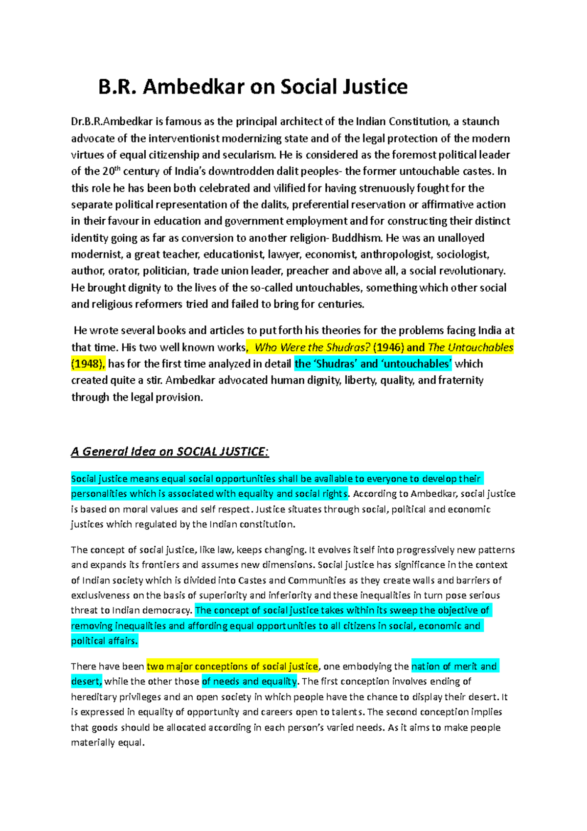 B R Ambedkar on Social Justice docx - B. Ambedkar on Social Justice Dr ...