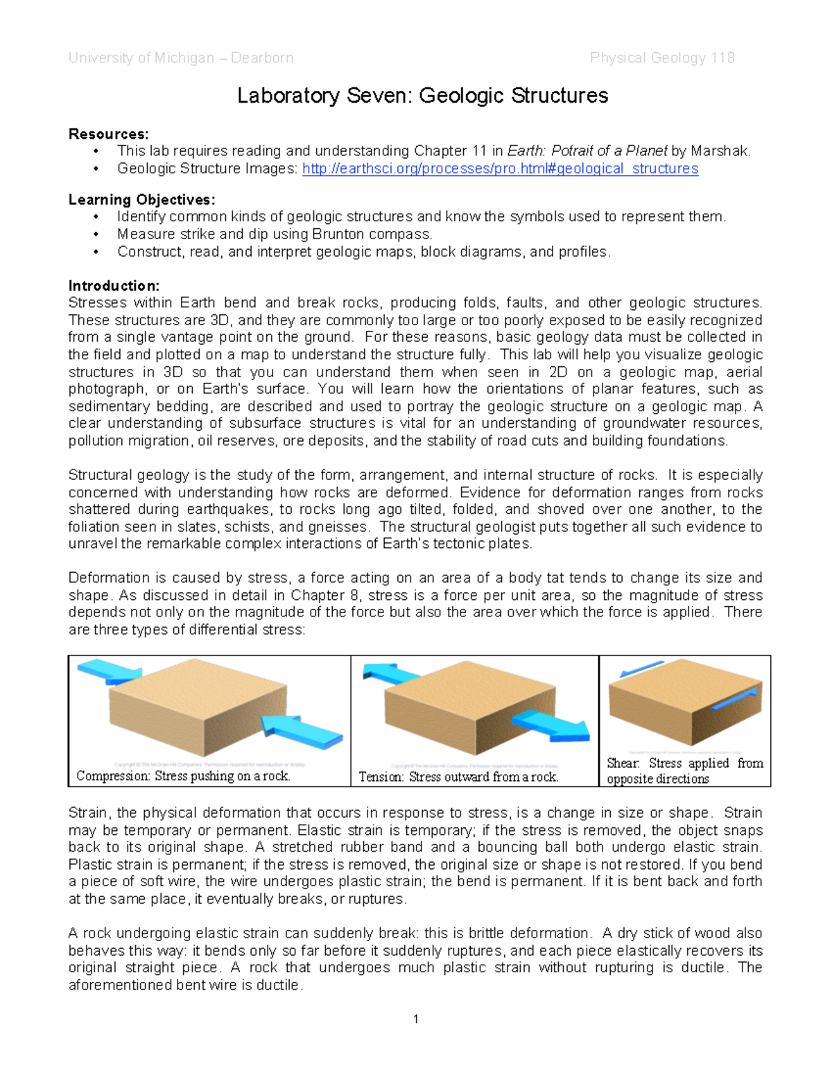 Lab 7 Geologic Structures Fall 2018 - University of Michigan – Dearborn  Physical Geology 118 - Studocu