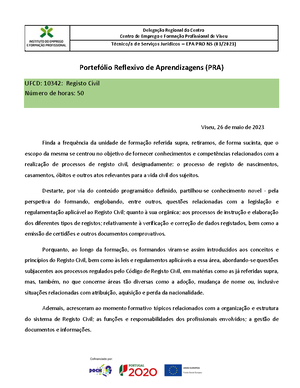 PRA UFCD (U8) - Reflexão pessoal sobre a unidade de formação relativa a ...