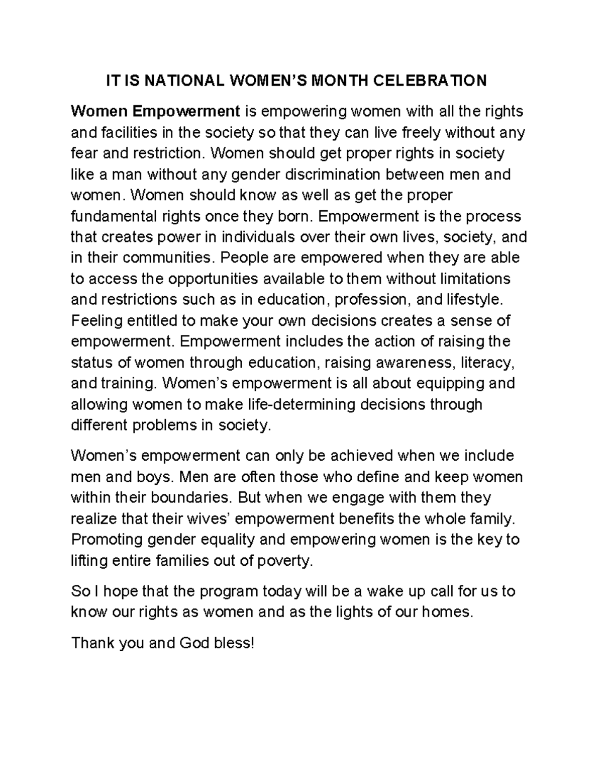 Women'S Month - BENEFITS OF KNOWING THE RIGHTS OF WOMEN - IT IS ...