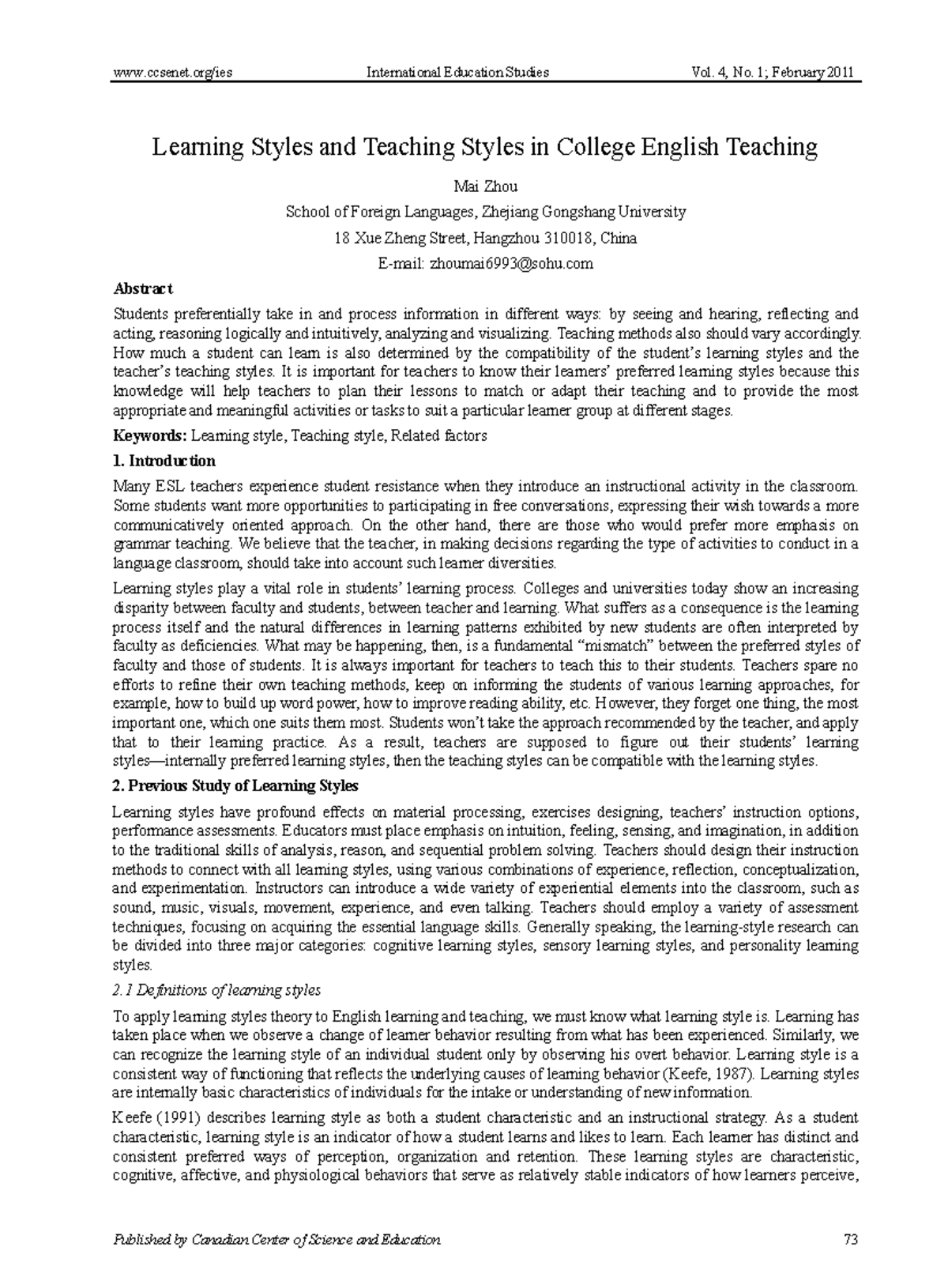 EJ1066395 NOTES Published by Canadian Center of Science and