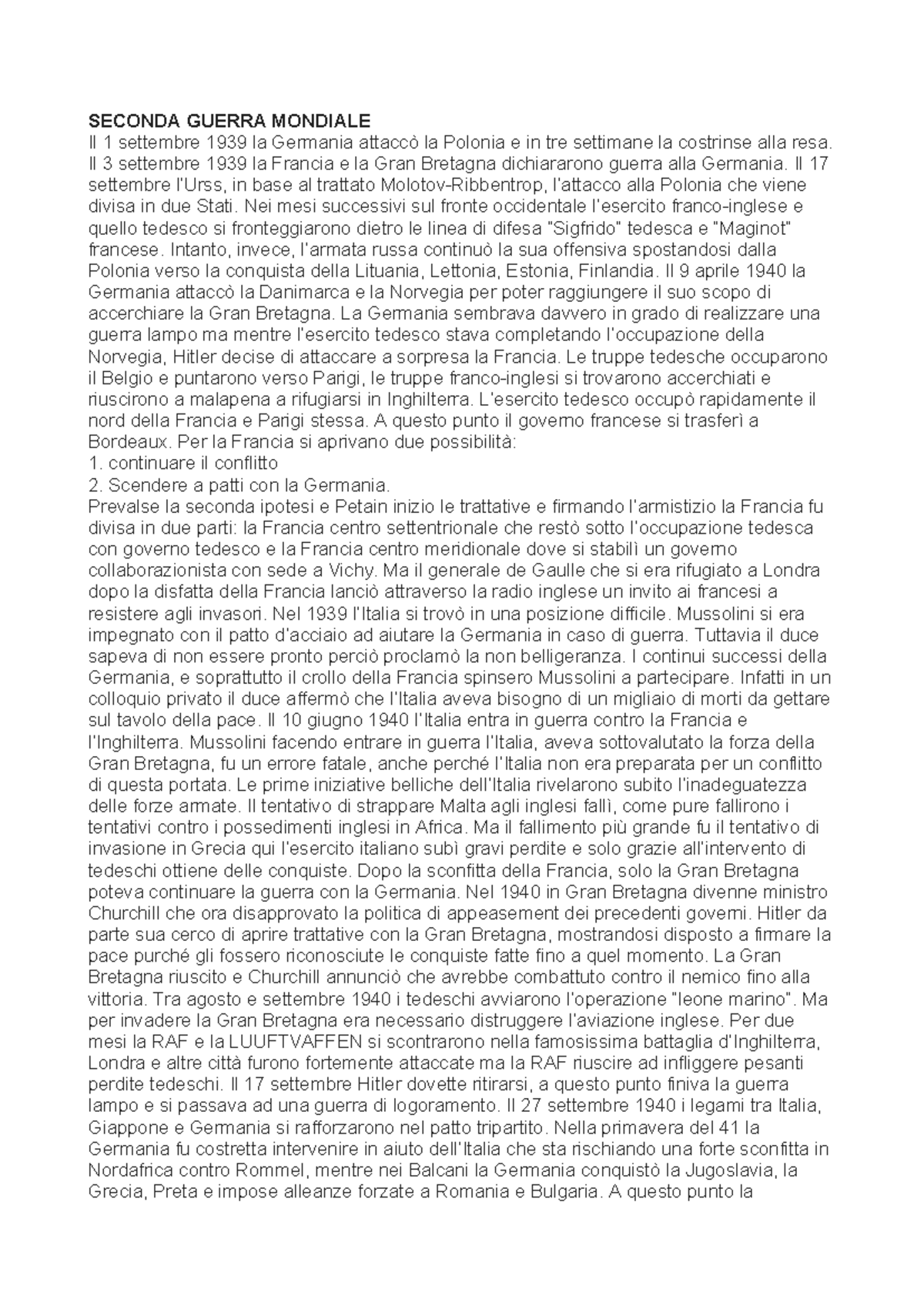 Seconda Guerra Mondiale - SECONDA GUERRA MONDIALE Il 1 settembre 1939 ...